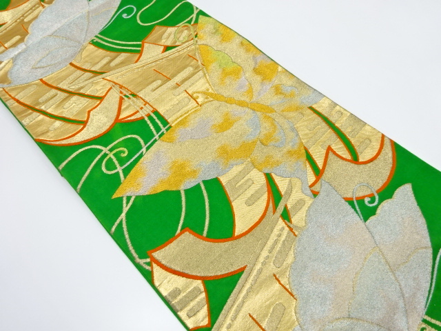 JAPANESE KIMONO / ANTIQUE FUKURO OBI / SILK / WOVEN BUTTERFLY